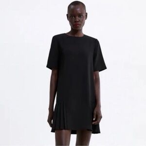 Zara small Black Short-Sleeve Pleated Hem Dress - Women